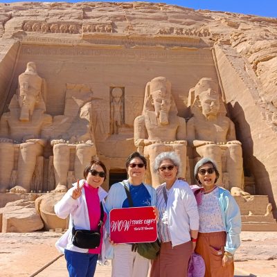 Happy ladies at the Abu Simbel Temples with WOW Tours Egypt, discovering the greatness of Ramses II in Aswan // Cairo Front (5) // Luxor Front (1)