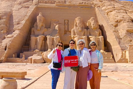 Happy ladies at the Abu Simbel Temples with WOW Tours Egypt, discovering the greatness of Ramses II in Aswan // Aswan front (2)